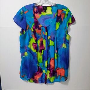 Worthington Top Women's Sz PXL Multicolor Sleeveless Button Down Ruffles